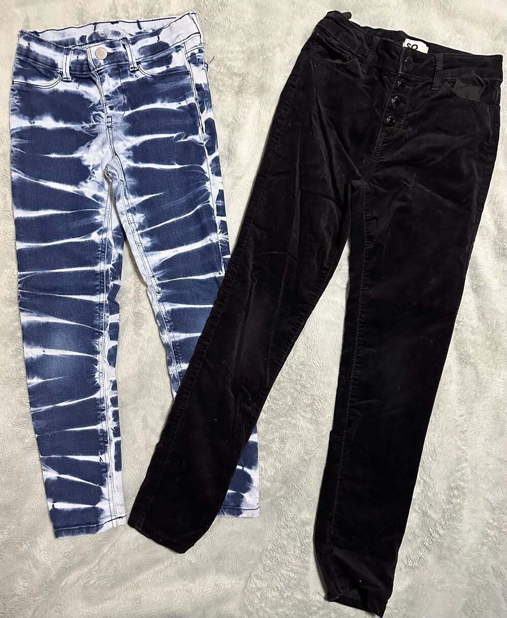 Lot of 2 - Girls Tie-Dye Denim Jeggings & Button-Fly Corduroy Pants Size 8